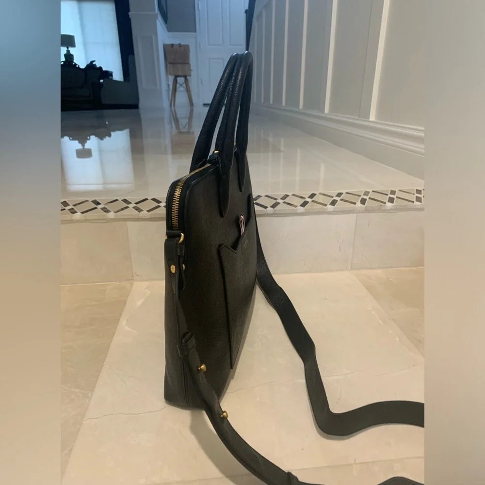 THOM BROWNE Black Pebble Grain Briefcase